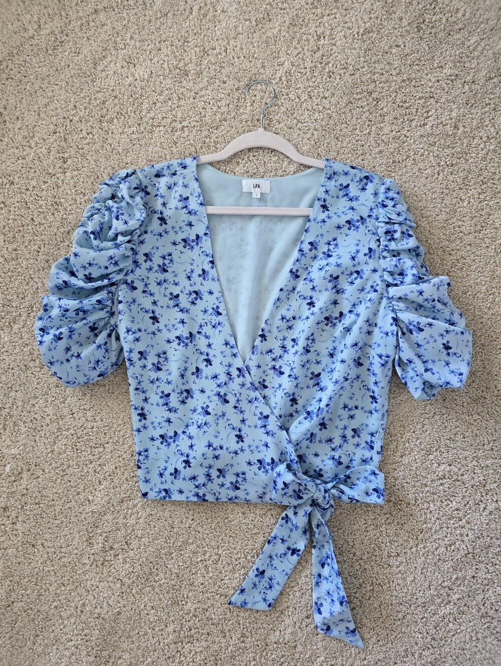 LPA blue Floral Wrap Top Size Large Women's Blouse